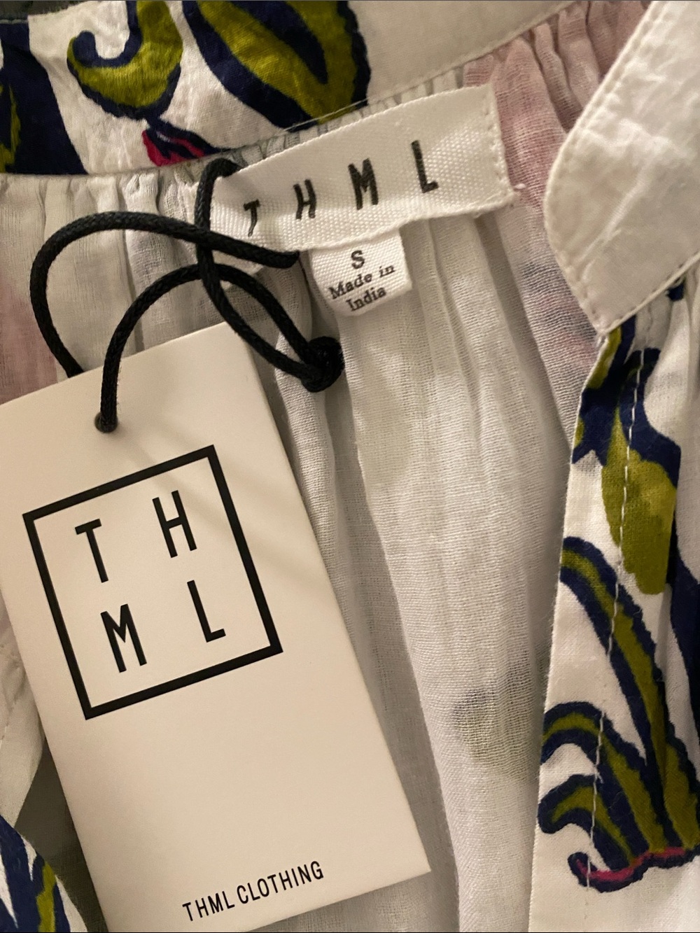 THML White Dress with Pink Floral and Olive & Navy Accents - Picture 2 of 12